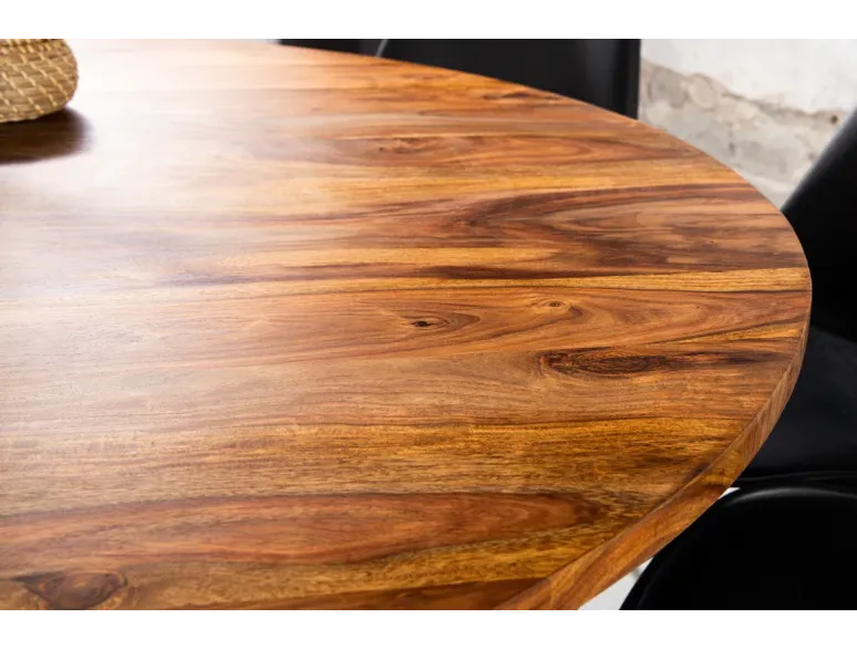 Table de salle à manger ronde  en bois de sheesham  120 cm – finition pierre brune
