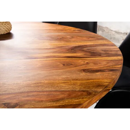 Table de salle à manger ronde  en bois de sheesham  120 cm – finition pierre brune
