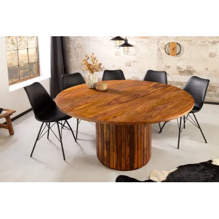 Table de salle à manger ronde  en bois de sheesham  120 cm – finition pierre brune