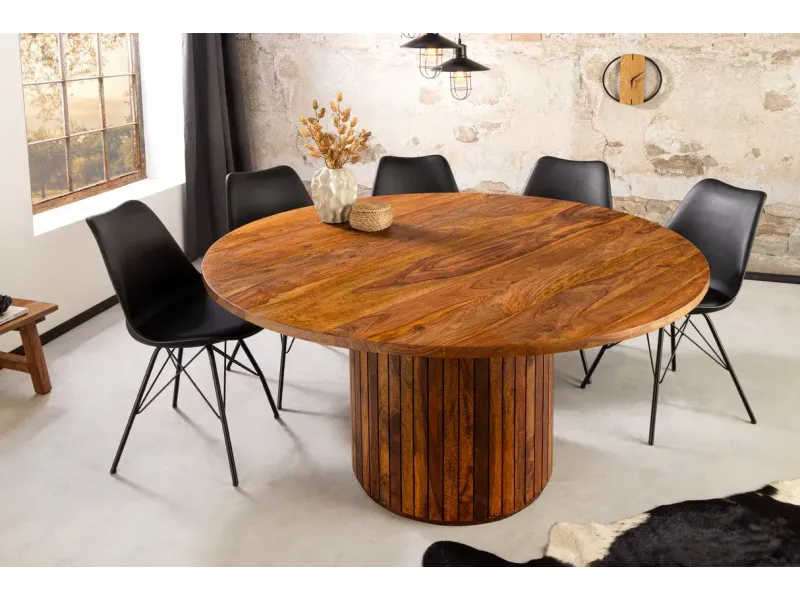Table de salle à manger ronde  en bois de sheesham  120 cm – finition pierre brune
