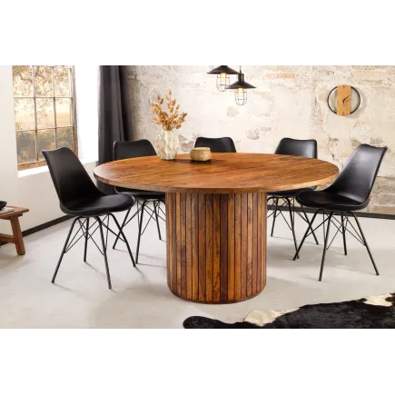 Table de salle à manger ronde  en bois de sheesham  120 cm – finition pierre brune 2