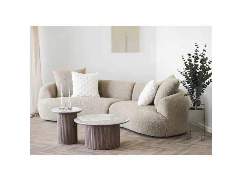 Canapé droit en tissu polyester marron clair – Style moderne – 302 cm