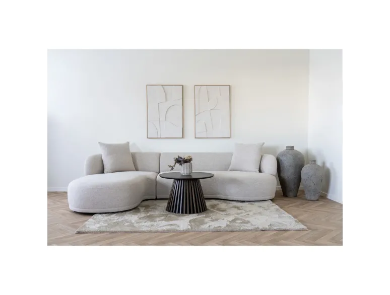 Canapé lounge en tissu polyester beige – Style moderne – 294 cm