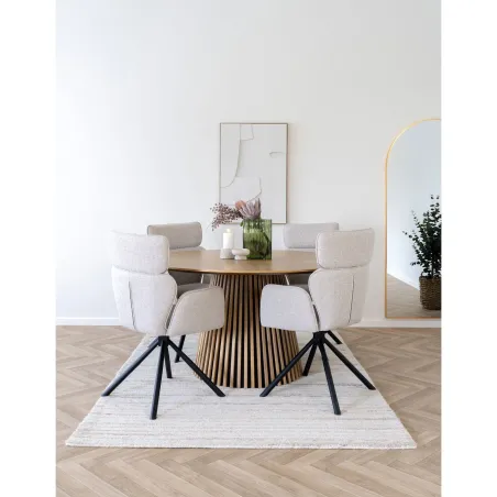 Table à manger ronde OSAKA 140 cm en placage chêne naturel – Moderne et conviviale