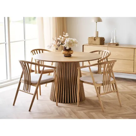 Table à manger ronde OSAKA Ø120 cm en placage chêne naturel