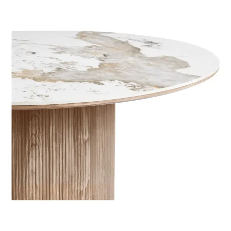 Table à manger ronde ATHÈNES Ø140 cm en céramique blanche et bois brun