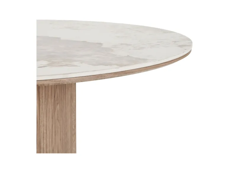 Table à manger ovale ATHÈNES 210 cm en céramique blanche et bois brun