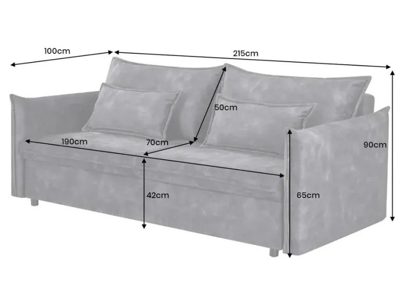Canapé-lit velours moderne 3 places 215 cm | Decozzia