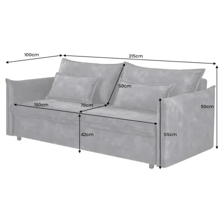 Canapé-lit velours moderne 3 places 215 cm | Decozzia