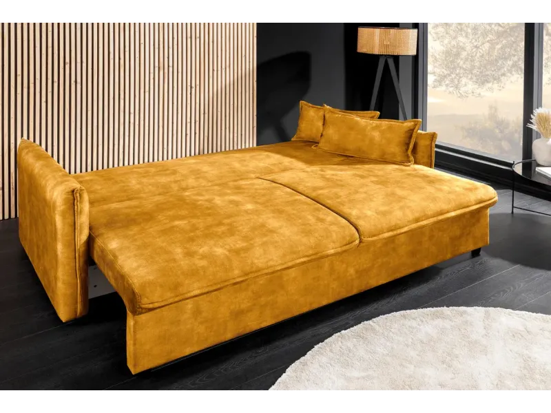 Canapé convertible 3 places velours avec rangement – canapé lit design | Decozzia
