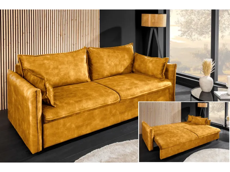 Canapé convertible 3 places velours avec rangement – canapé lit design | Decozzia