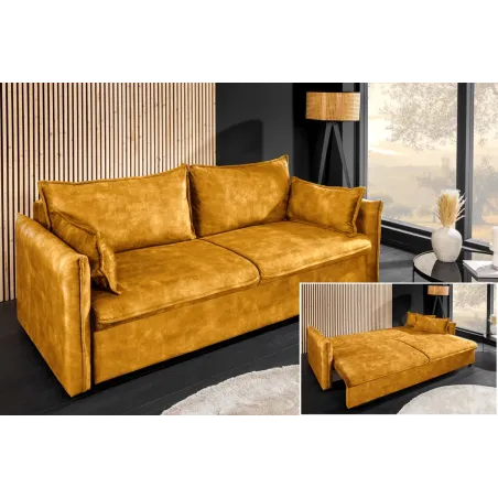 Canapé convertible 3 places velours avec rangement – canapé lit design | Decozzia