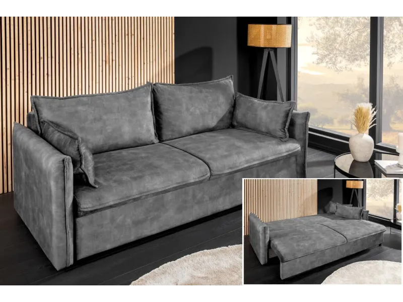 Canapé convertible 3 places velours avec rangement – canapé lit design | Decozzia