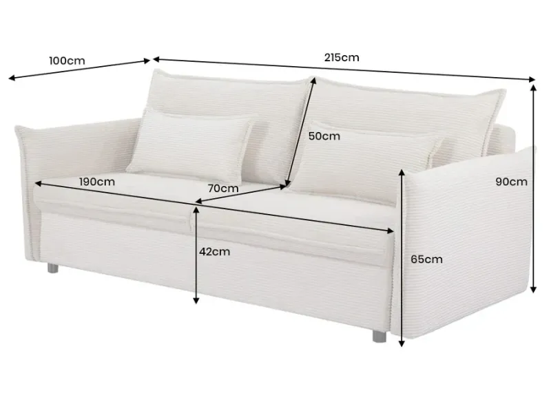 Canapé convertible 3 places beige avec rangement – canapé lit moderne | Decozzia