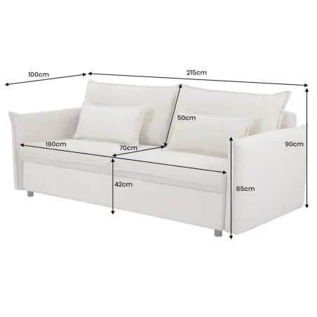 Canapé-lit velours côtelé moderne 3 places 215 cm | Decozzia