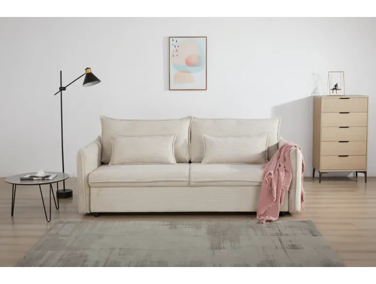 Canapé-lit velours côtelé moderne 3 places 215 cm | Decozzia
