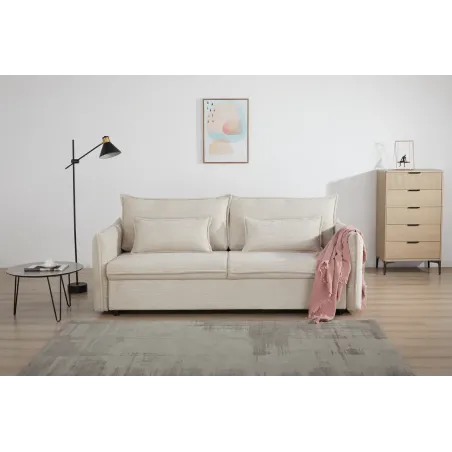 Canapé convertible 3 places beige avec rangement – canapé lit moderne | Decozzia
