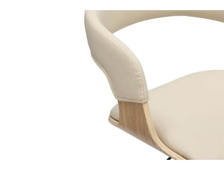 Tabouret de bar MANHATTAN pivotant beige crème et chêne | Decozzia