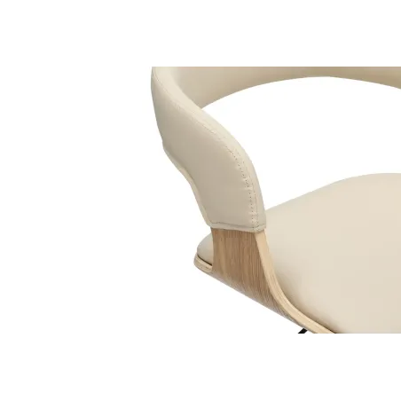 Tabouret de bar MANHATTAN pivotant beige crème et chêne | Decozzia