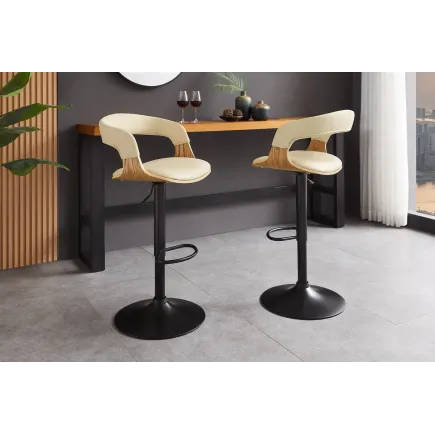 Tabouret de bar MANHATTAN pivotant beige crème et chêne | Decozzia