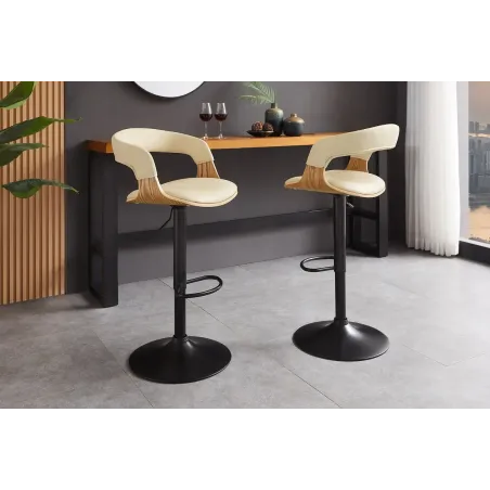 Tabouret de bar MANHATTAN pivotant beige crème et chêne | Decozzia