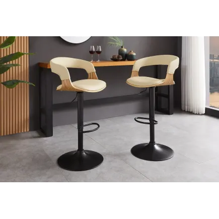 Tabouret de bar MANHATTAN pivotant beige crème et chêne | Decozzia 2