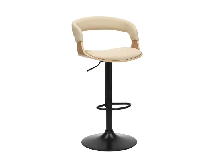 Tabouret de bar MANHATTAN pivotant beige crème et chêne | Decozzia