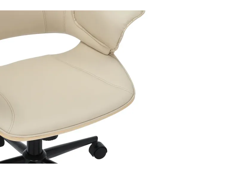 Chaise de bureau pivotante MANHATTAN similicuir beige crème et bois de chêne 44–54 cm