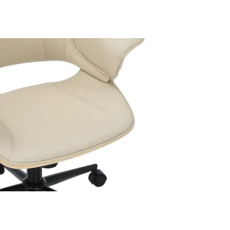 Chaise de bureau pivotante MANHATTAN similicuir beige crème et bois de chêne 44–54 cm