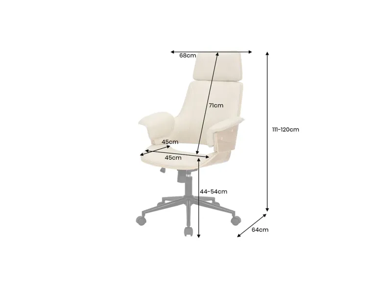 Chaise de bureau pivotante MANHATTAN similicuir beige crème et bois de chêne 44–54 cm