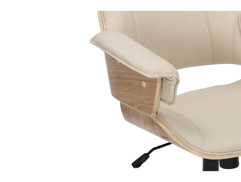 Chaise de bureau pivotante MANHATTAN similicuir beige crème et bois de chêne 44–54 cm