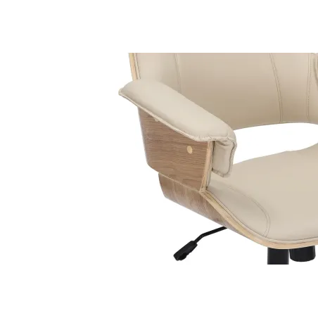 Chaise de bureau pivotante MANHATTAN similicuir beige crème et bois de chêne 44–54 cm