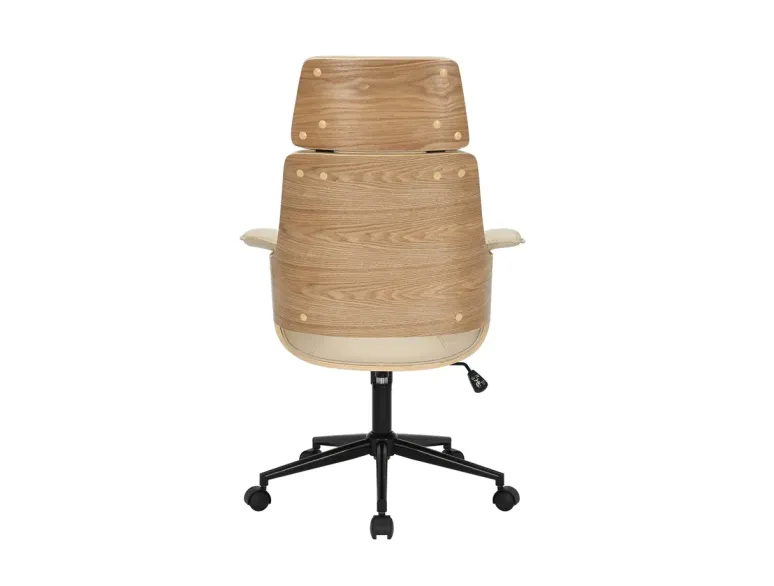 Chaise de bureau pivotante MANHATTAN similicuir beige crème et bois de chêne 44–54 cm