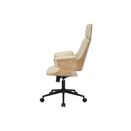Chaise de bureau pivotante MANHATTAN similicuir beige crème et bois de chêne 44–54 cm