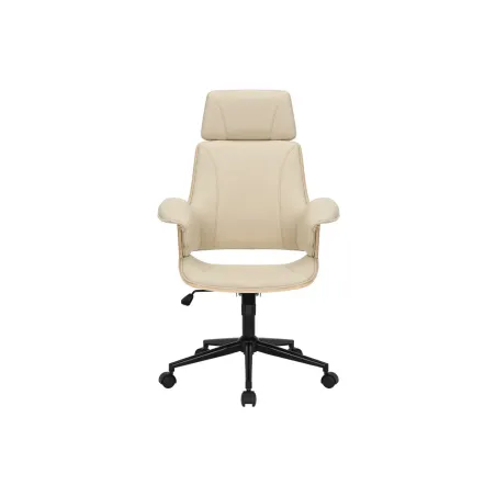Chaise de bureau pivotante MANHATTAN similicuir beige crème et bois de chêne 44–54 cm