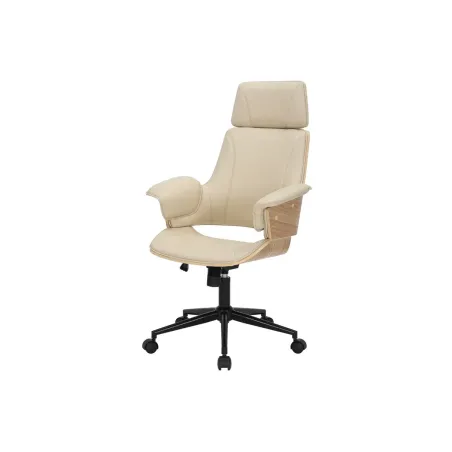 Chaise de bureau pivotante MANHATTAN similicuir beige crème et bois de chêne 44–54 cm