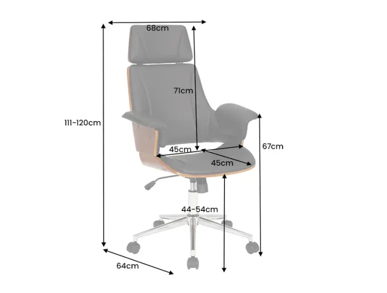 Chaise de bureau pivotante similicuir noir moderne MANHATTAN 44–54 cm