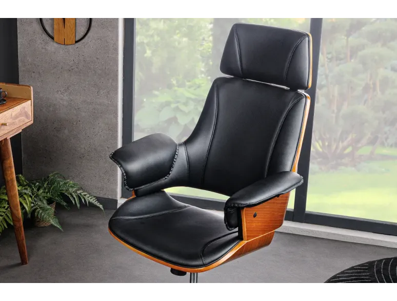 Chaise de bureau pivotante similicuir noir moderne MANHATTAN 44–54 cm