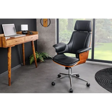 Chaise de bureau pivotante similicuir noir moderne MANHATTAN 44–54 cm