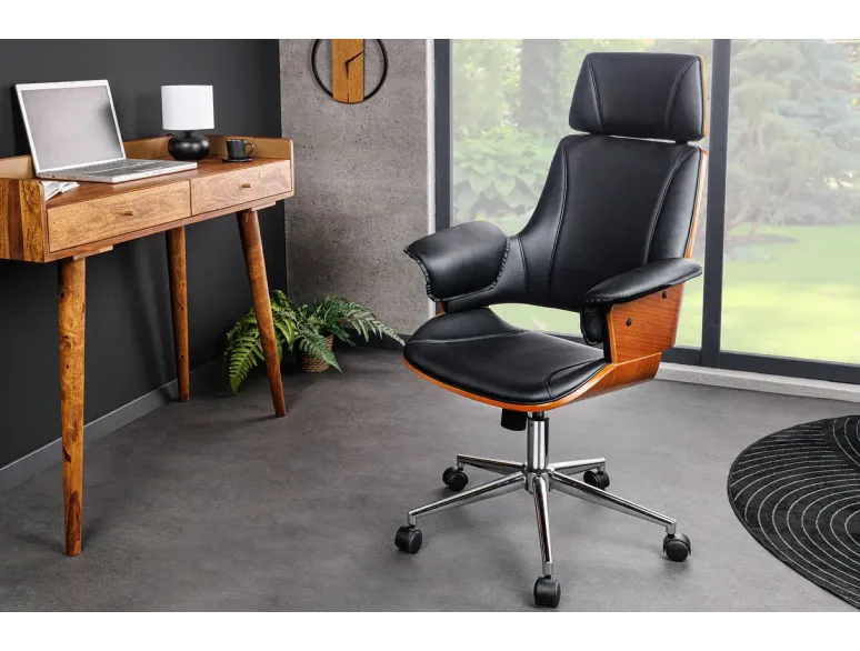 Chaise de bureau pivotante similicuir noir moderne MANHATTAN 44–54 cm