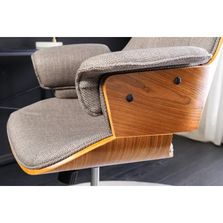 Chaise de bureau MANHATTAN pivotante en tissu gris et bois de noyer 44–54 cm