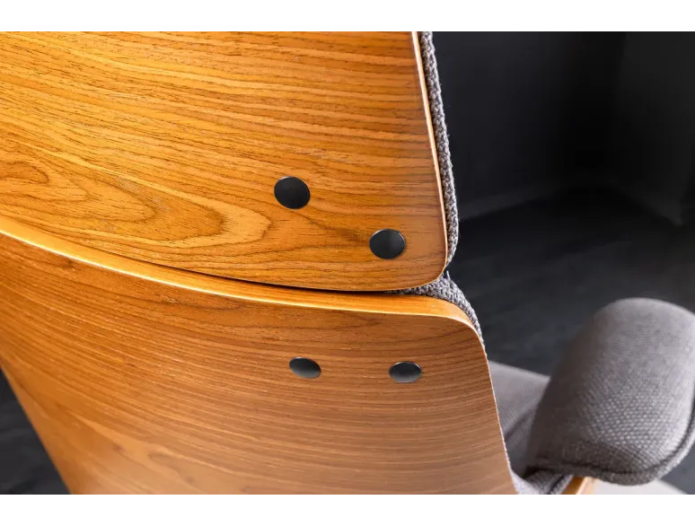 Chaise de bureau MANHATTAN pivotante en tissu gris et bois de noyer 44–54 cm