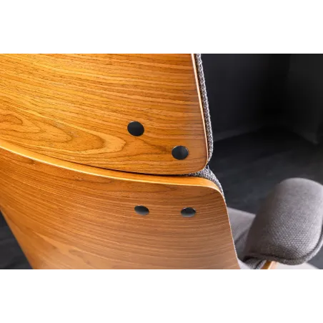 Chaise de bureau MANHATTAN pivotante en tissu gris et bois de noyer 44–54 cm