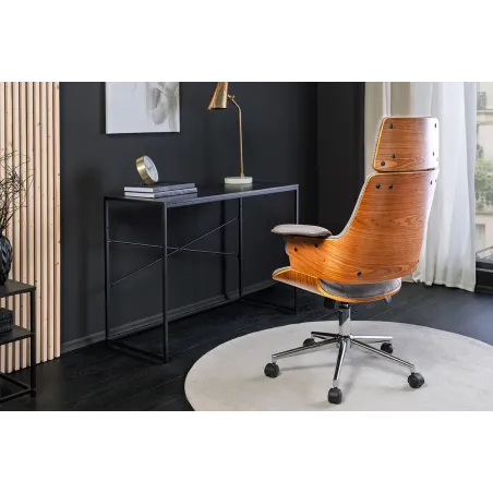 Chaise de bureau MANHATTAN pivotante en tissu gris et bois de noyer 44–54 cm