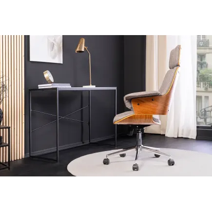 Chaise de bureau pivotante en tissu texturé gris et bois de noyer – Style moderne MANHATTAN 44–54 cm 2