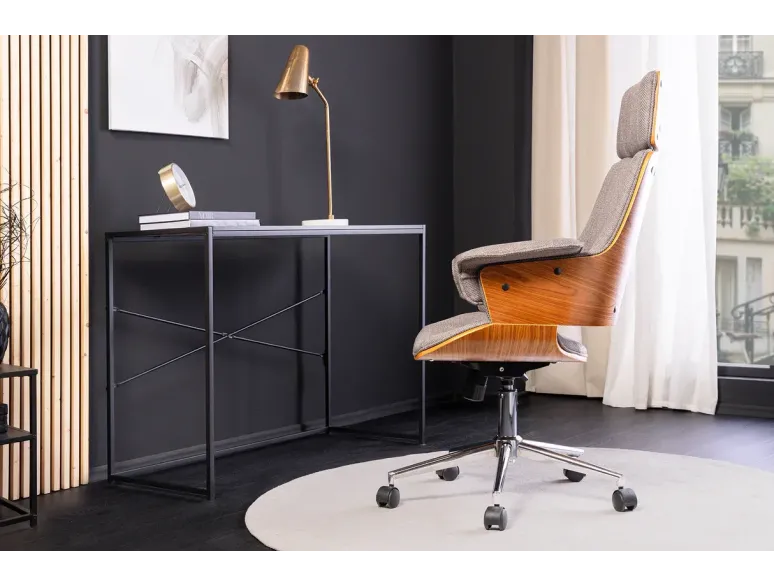 Chaise de bureau MANHATTAN pivotante en tissu gris et bois de noyer 44–54 cm