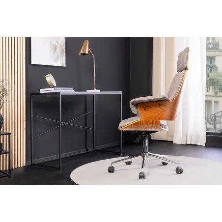 Chaise de bureau MANHATTAN pivotante en tissu gris et bois de noyer 44–54 cm