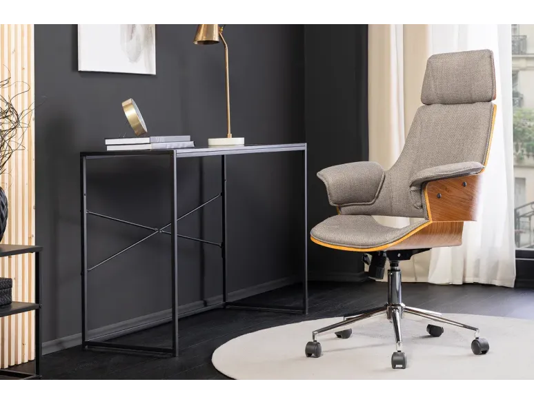 Chaise de bureau MANHATTAN pivotante en tissu gris et bois de noyer 44–54 cm