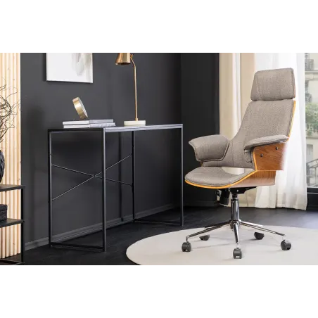 Chaise de bureau MANHATTAN pivotante en tissu gris et bois de noyer 44–54 cm