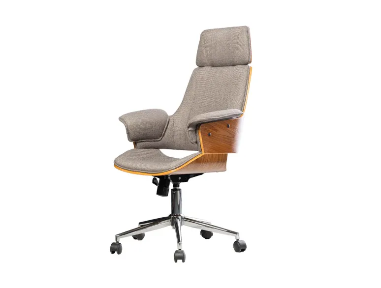 Chaise de bureau MANHATTAN pivotante en tissu gris et bois de noyer 44–54 cm